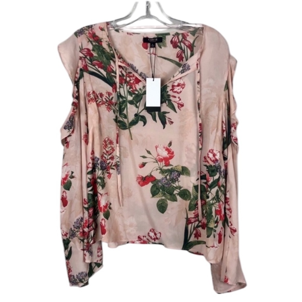 Curve Appeal Pink Floral Cold Shoulder Top